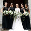 Black Round Neck Cap Sleeve Long Cheap Bridesmaid Dresses With Beaded, QB0623