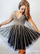 Modern A Line Spaghetti Straps Black Short Homecoming Dresses With Beading, QB0891