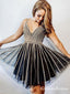 Modern A Line Spaghetti Straps Black Short Homecoming Dresses With Beading, QB0891