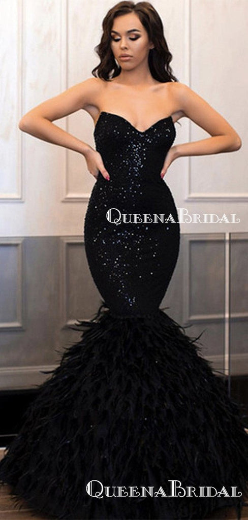 Sweetheart Sexy Charming Sleeveless Sparkly Black Sequin Mermaid Formal Long Cheap Prom Dresses, PDS0028