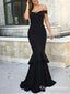 Mermaid Off-the-Shoulder Black Stretch Satin Evening Prom Dresses, QB0576