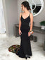 2019 Mermaid Spaghetti Straps Long Black Prom Dresses with Embroidery, QB0500