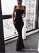 Sexy Mermaid Square Neck Backless Black Elastic Satin Long Prom Dresses, QB0567