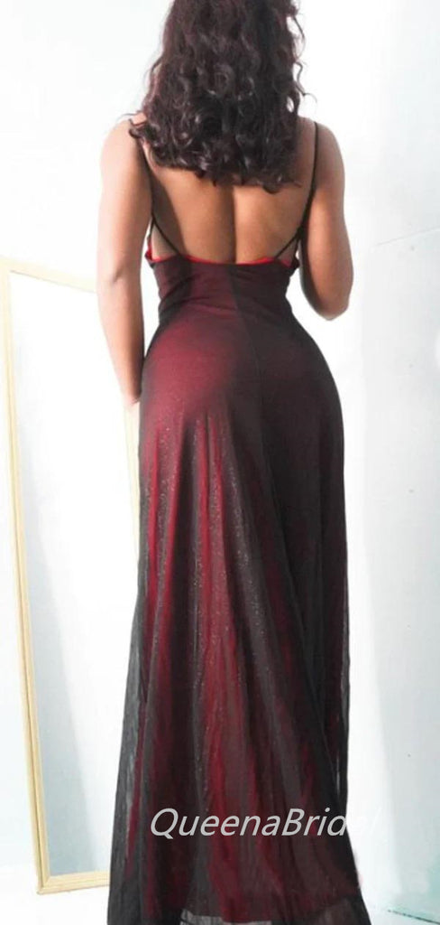 Simple Red Sheath Spaghetti Straps Maxi Long Evening Prom Dresses, WGP247