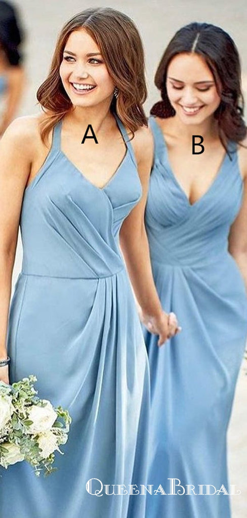 Mismatched Gorgeous V Neck Blue Long Cheap Bridesmaid Dresses, QB0871