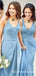 Mismatched Gorgeous V Neck Blue Long Cheap Bridesmaid Dresses, QB0871