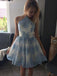 Blue Lace Scoop Neck See Through Cheap Homecoming Dresses 2024, CM414