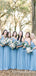 Simple Charming One Shoulder Blue Chiffon A-line Long Cheap Floor-Length Bridesmaid Dresses, BDS0034