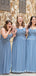 Sweetheart Simple Blue Chiffon A-line Long Floor-Length Cheap Bridesmaid Dresses, BDS0028