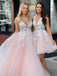 Blush Pink Lace Applique Ball Gown Long Ball Gowns Short Prom Dresses, QB0298