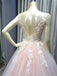 Blush Pink Lace Applique Ball Gown Long Ball Gowns Short Prom Dresses, QB0298