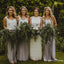 Two Piece Charming Elegant V-neck Sleeveless Grey Jersey A-line Long Cheap Bridesmaid Dresses, BDS0002