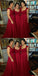 Scoop Sleeveless Long Cheap Dark Red Chiffon Bridesmaid Dresses with Appliques, QB0162