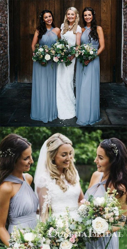 Elegant Sky Blue Long Chiffon Affordable Bridesmaid Dresses, QB0743