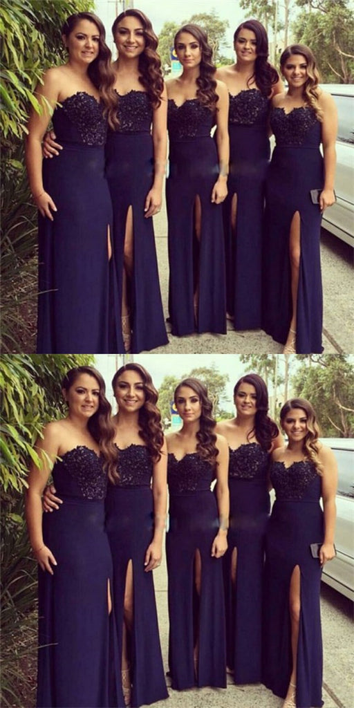 Sexy Mermaid Sweetheart Long Cheap Dark Blue Bridesmaid Dresses with Lace, QB0163