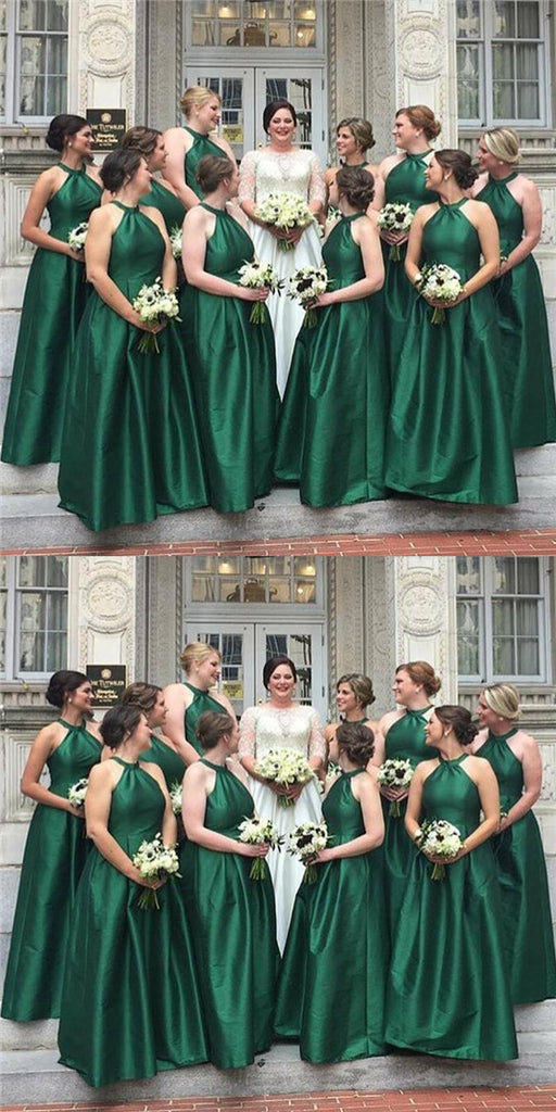 Simple Halter Green Cheap Long Bridesmaid Dresses Online, WG245