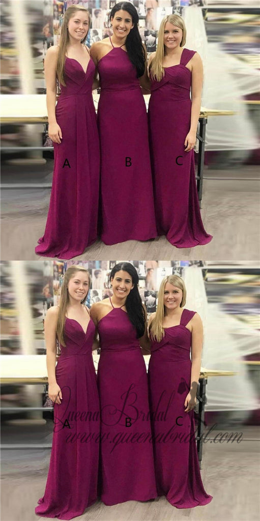 Cheap Mismatched Plum Custom Long Bridesmaid Dresses, WG231