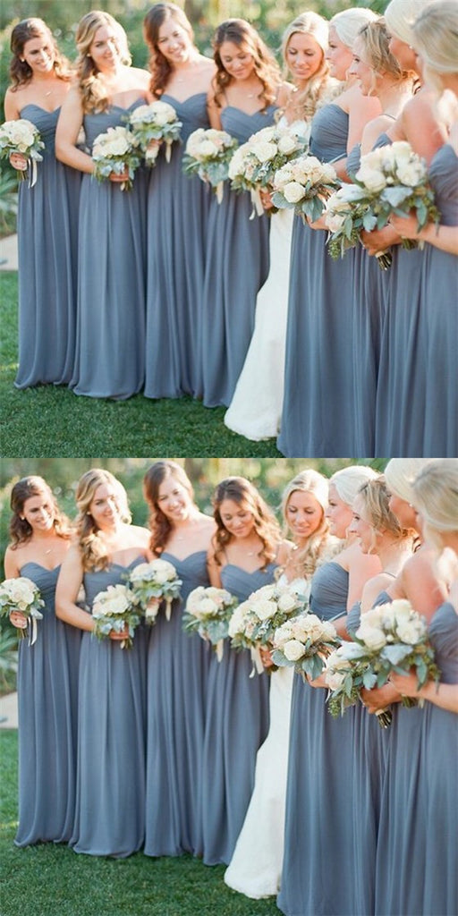 Pretty Sweetheart Long Cheap Blue Chiffon Bridesmaid Dresses Online, QB0147