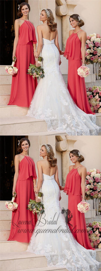 Cheap Coral Pregnant Chiffon Custom Long Bridesmaid Dresses, WG238