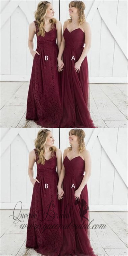 Mismatched Watermen Red Chiffon Long Bridesmaid Dresses Online, WG300