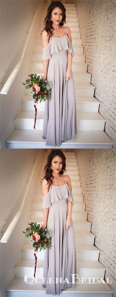 Charming Sheath Off the Shoulder Grey Chiffon Long Bridesmaid Dresses , QB0745