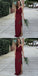 Elegant V-Neck Long Cheap Spaghetti Strap Burgundy Bridesmaid Dresses Online, QB0008