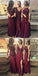 Popular V-Neck Long Cheap Burgundy Chiffon Bridesmaid Dresses Online, QB0154