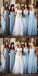 Elegant Sweetheart Long Cheap Light Blue Chiffon Bridesmaid Dresses Online, QB0171