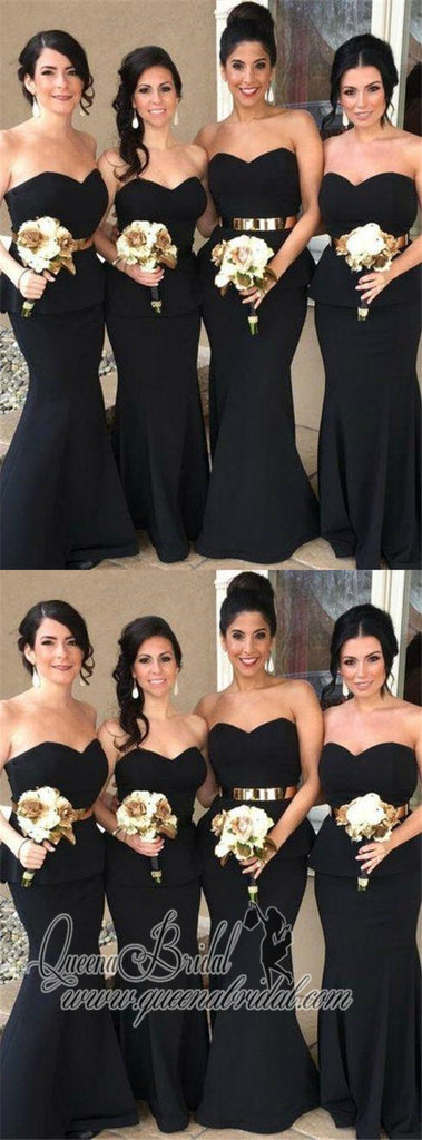 Sweetheart Black Mermaid Cheap Long Bridesmaid Dresses Online, WG244