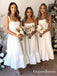 Square White Satin A-line Floor Length Cheap Bridesmaid Dresses, BDS0091