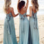 Charming Straps Blue Chiffon A-line Long Cheap Bridesmaid Dresses, BDS0117