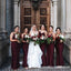 Charming Elegant Spaghetti Straps Burgundy Elastic Satin Long Cheap Bridesmaid Dresses, BDS0039