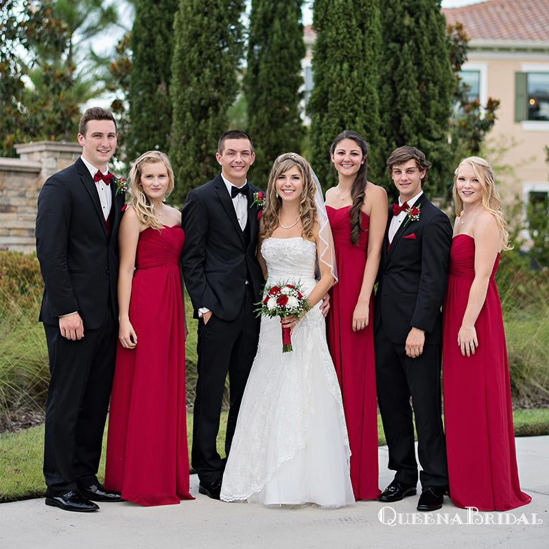 Sweetheart Red Chiffon A-line Long Cheap Bridesmaid Dresses Online, BDS0083