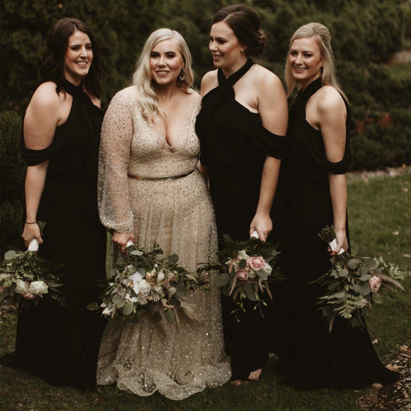 Sexy Black Halter Off Shoulder A-line Long Cheap Bridesmaid Dresses, BDS0098