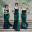 Charming Spaghetti Strap Green Velvet Mermaid Long Cheap Bridesmaid Dresses, BDS0047