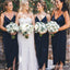 Charming V-neck Navy Blue Long Cheap Charming Bridesmaid Dresses Online, BDS0070