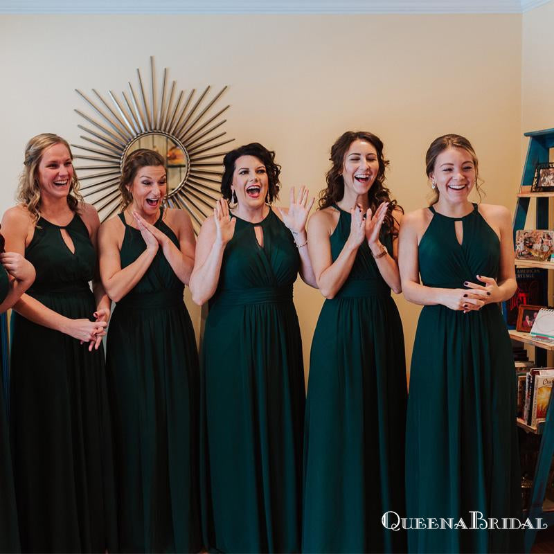 Charming Dark Green Chiffon A-line Long Cheap Bridesmaid Dresses Online, BDS0082