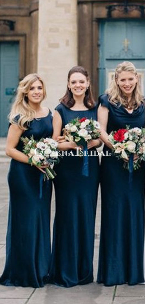 Mermaid Round Neck Long Cheap  Chiffon Teal Bridesmaid Dresses Online, QB0007