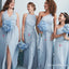 Mismatched Dusty Blue Chiffon A-line Long Cheap Charming Bridesmaid Dresses Online, BDS0062