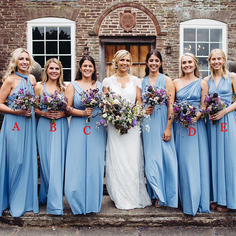 Mismatched Blue Jersey A-line Long Cheap Bridesmaid Dresses, BDS0129