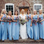 Mismatched Blue Jersey A-line Long Cheap Bridesmaid Dresses, BDS0129