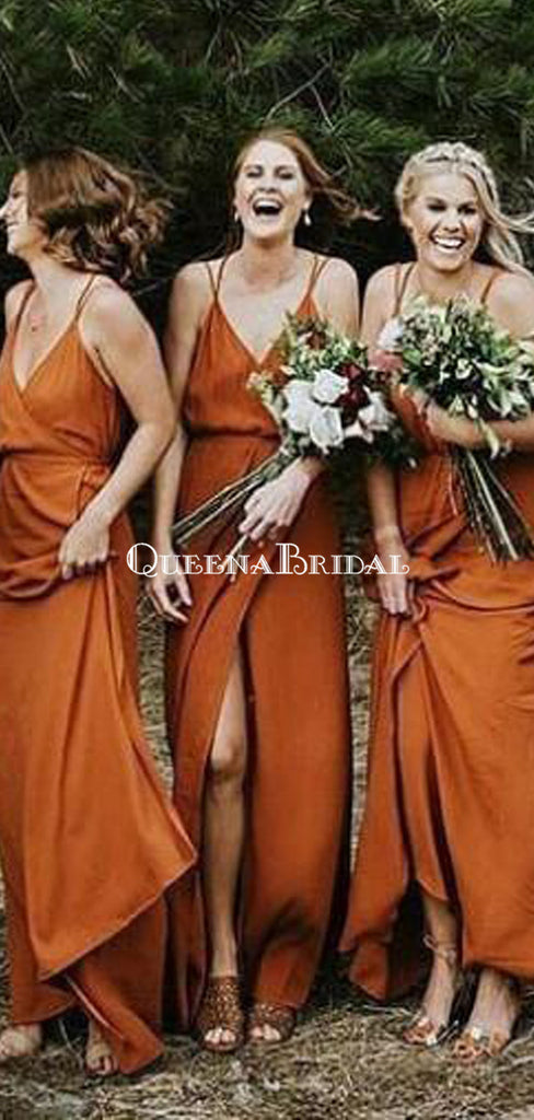 Spaghetti Straps Burnt Orange Cheap Bridesmaid Dresses Online, WG267