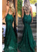 Burgundy Spaghetti Strap V-neck Mermaid Lace Prom Dresses Online, QB0272