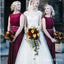 A-line Jewel Burgundy Cap Sleeves Bridesmaid Dresses Appliques Beading, QB0644