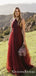 Mismatched Straps Burgundy Tulle Long Cheap Bridesmaid Dresses, QB0873