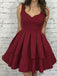 Simple Dark Red V Neck Cheap Homecoming Dresses 2018, CM470