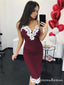 Burgundy Spaghetti Straps Sheath Lace 2019 Homecoming Dresses with Applique, QB0899