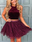 Halter Two Piece Red Lace Cheap Homecoming Dresses 2025 , CM413