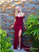 Mermaid Off-the-Shoulder Burgundy Sweep Train Prom Dresses, QB0731