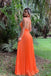 Simple Orange A-line Spaghetti Straps Maxi Long Evening Prom Dresses, WGP259